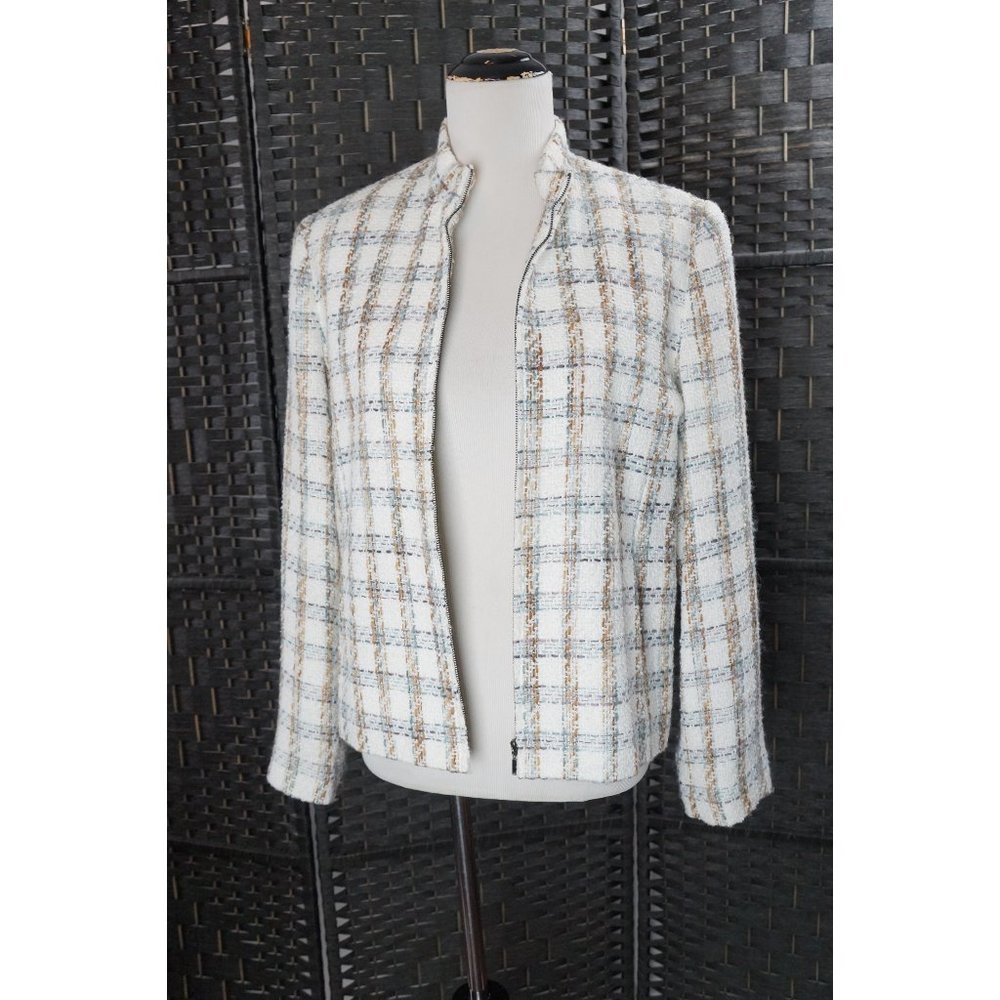 Plaid Blazer, Zip Front, Norton McNaughton, Lined, Teal